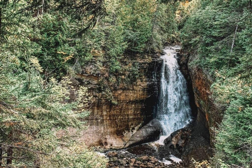 Miner's Falls is a strong flowing waterfall in Pictured Rocks.