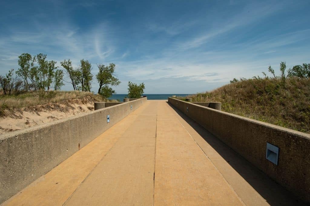 This walkway leads to West Beach and Lake Michigan in Indiana Dunes National Park.
