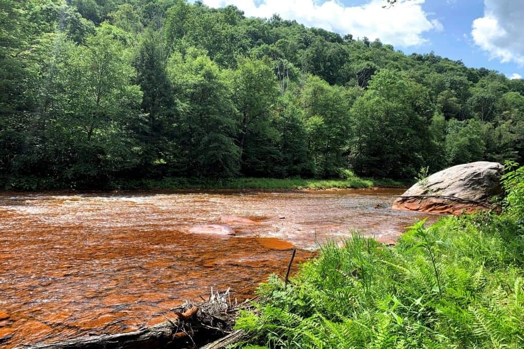 red tinged Moshannon Creek on the Allegheny Front Trail