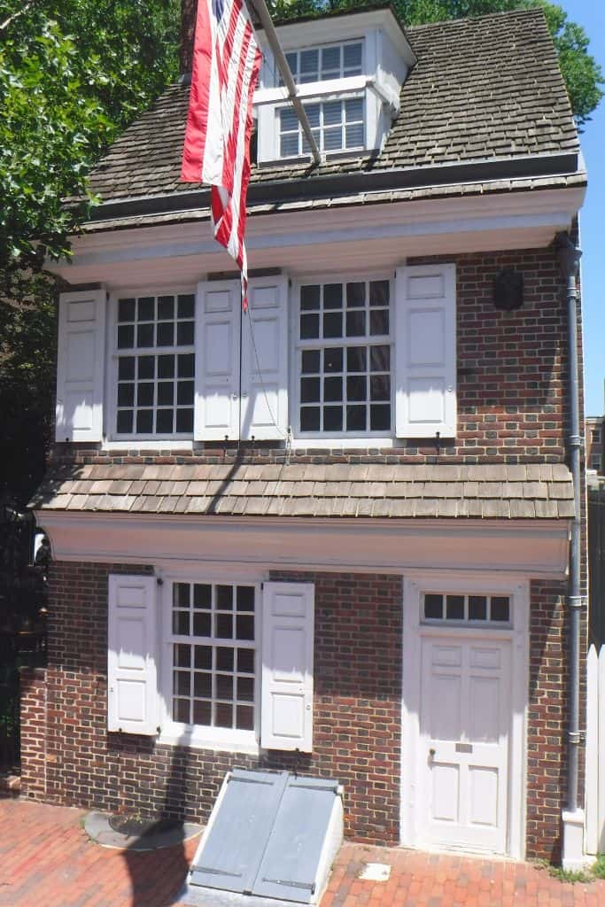 The Betsy Ross house is a small, historical brick home in Old Town Philadelphia.